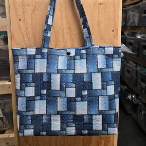 Crafty & Posh Handmade Blue Patchwork Print Everyday Shoulder Tote Bag